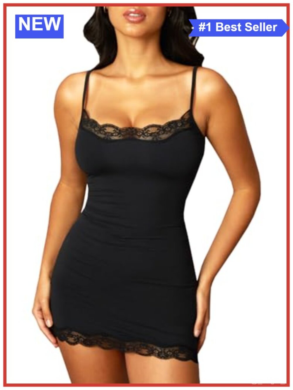 Lace Trim Bodycon Mini Dress Spaghetti Strap Cami Club Party